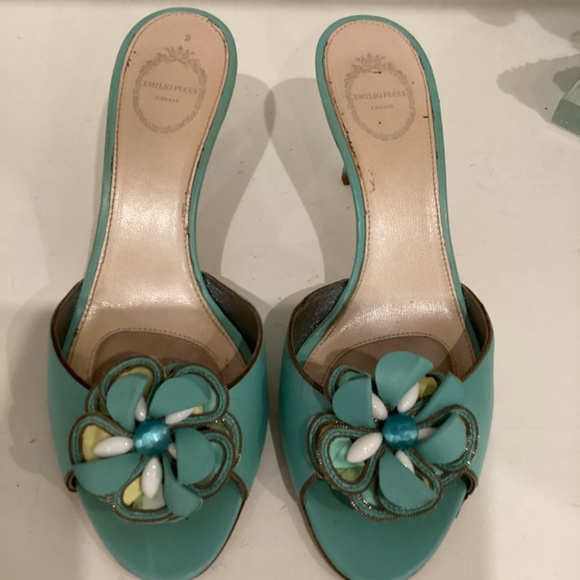Emilio Pucci low heel floral slides GORGEOUS 37 6.5 - Picture 4 of 14